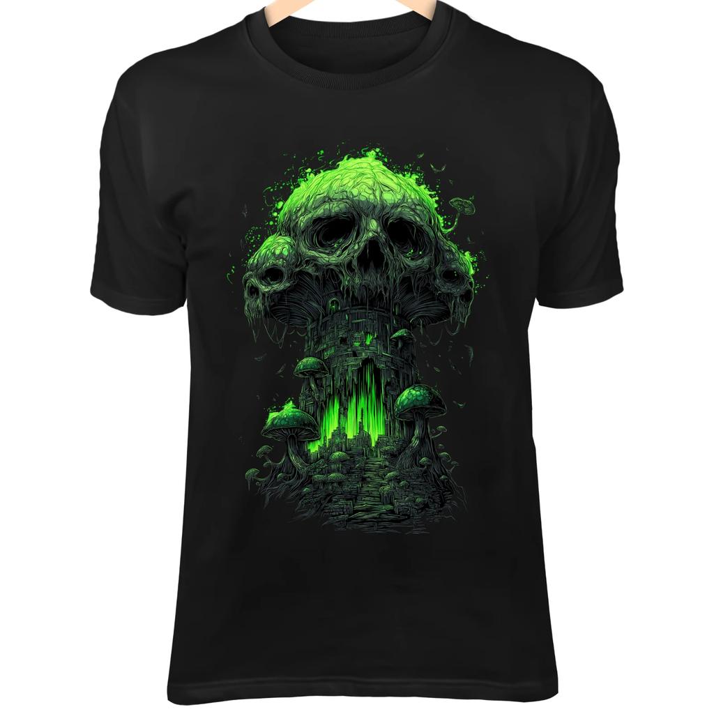 Skull Bone Mushroom Fortress - Toxic Green Fungi & Gothic Horror Fantasy