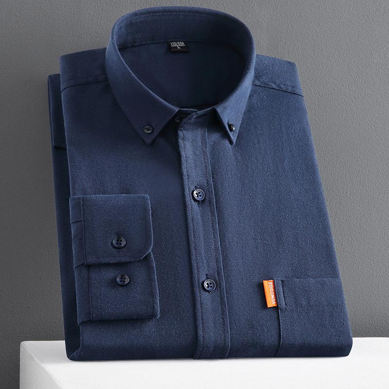 New Men's Oxford Shirts Long Sleeve 100% Cotton Solid Color Turn Down Collar Regular Fit Button-down Shirt Daily Men Clothing