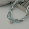 Elegant and Simple Heart-shaped Pendant Necklace, Fresh and Sweet Turquoise Imitation Pearl Necklace, Women's Daily Dating Jewelry Accessories