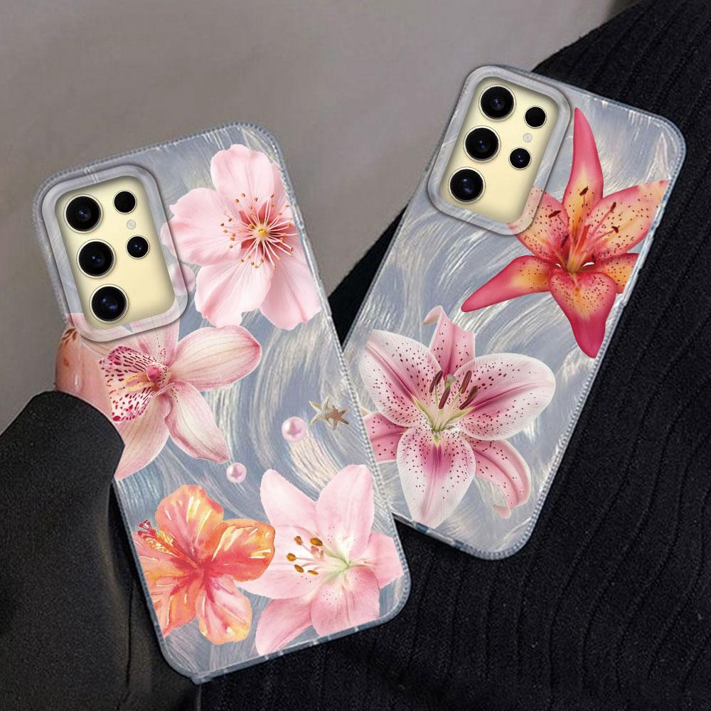 Pink Lily Flower Hard Back Print For Samsung Galaxy S25 Ultra S26 S23 S24 Plus S21 FE S22+ S26+ Shockproof Cover Phone Case Girl
