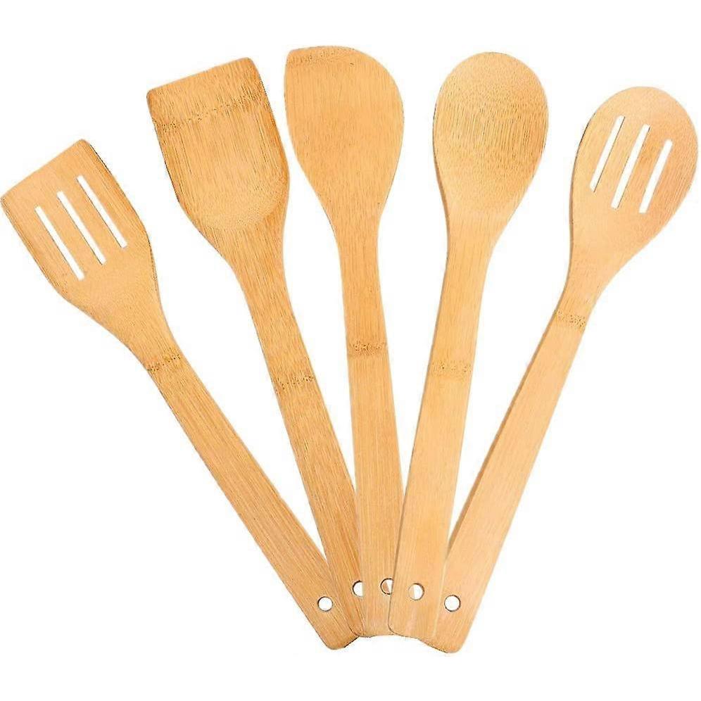 5PCS Wooden Cooking Utensils for Non-Stick Pan Cooking Tools Set Accessories Complete Bamboo 30cm