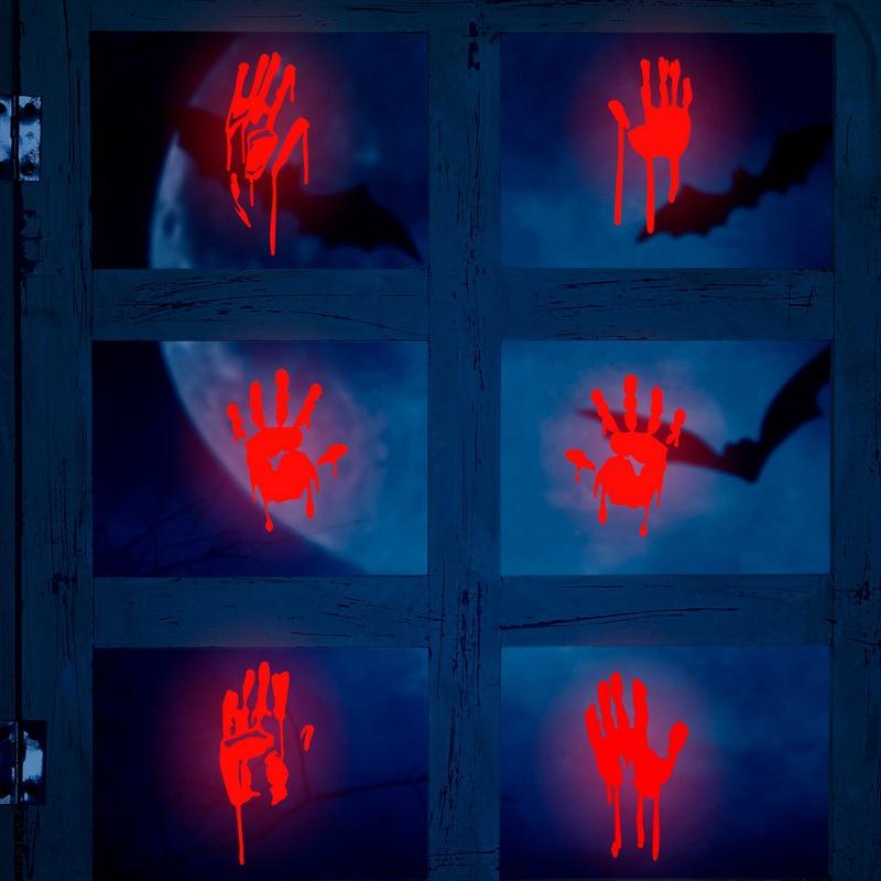 Imitation Blood Hand Foot Luminous Print Stickers Waterproof Horror Zombie Halloween Car Wall Door PVC Party Haunted House Decor