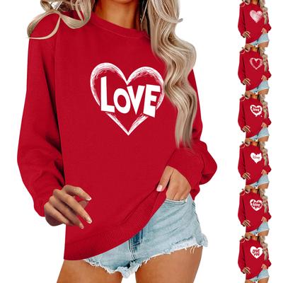 Lässiges Pullover-Oberteil mit Rundhalsausschnitt und langen Ärmeln für Damen mit Valentinstags-Print