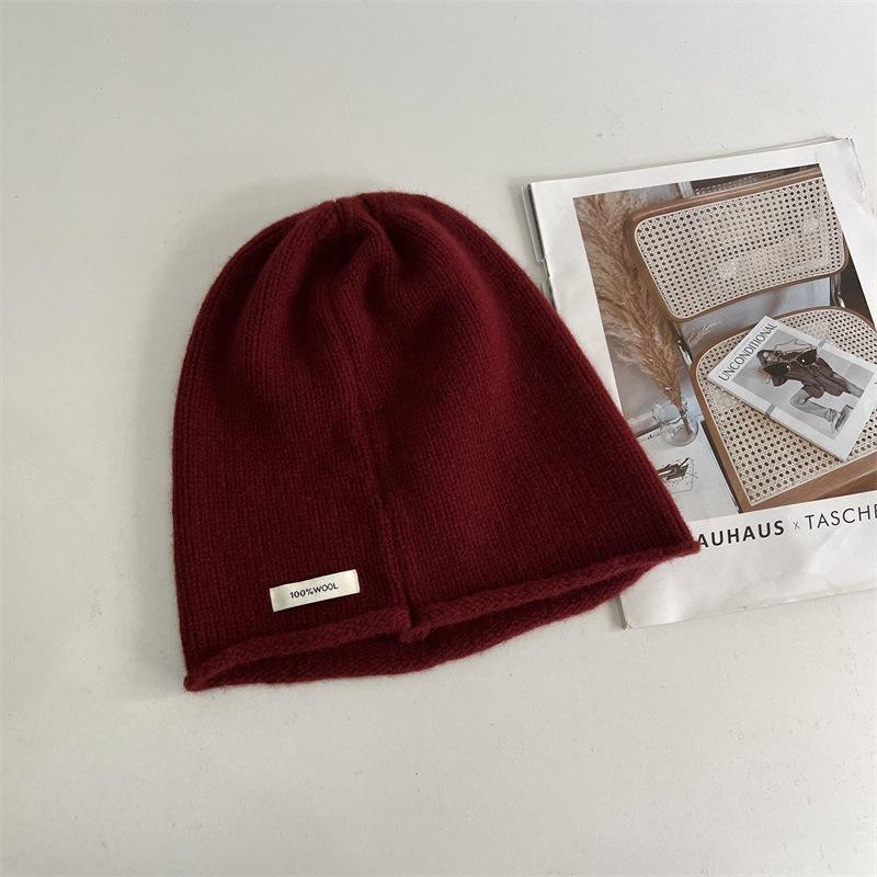 

Осень и зима ленивое ощущение большой размер чистая шерсть шапка-бини показывающая маленькое лицо белая красная вязаная шапка мужская и женская холодная шапка M（56-58cm）