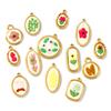 2Pcs Multicolor Geometric Flower Leaf Embroidered Charms 18K Gold Plated 304 Stainless Steel Pendant DIY Necklace Jewelry Making