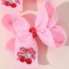 2Pcs New Cherry Bow Hair Clips Sweet Pink Ribbon Bownot Barrette Handmade Embroidery Fruit Hairpins For Girls Hair Accessories