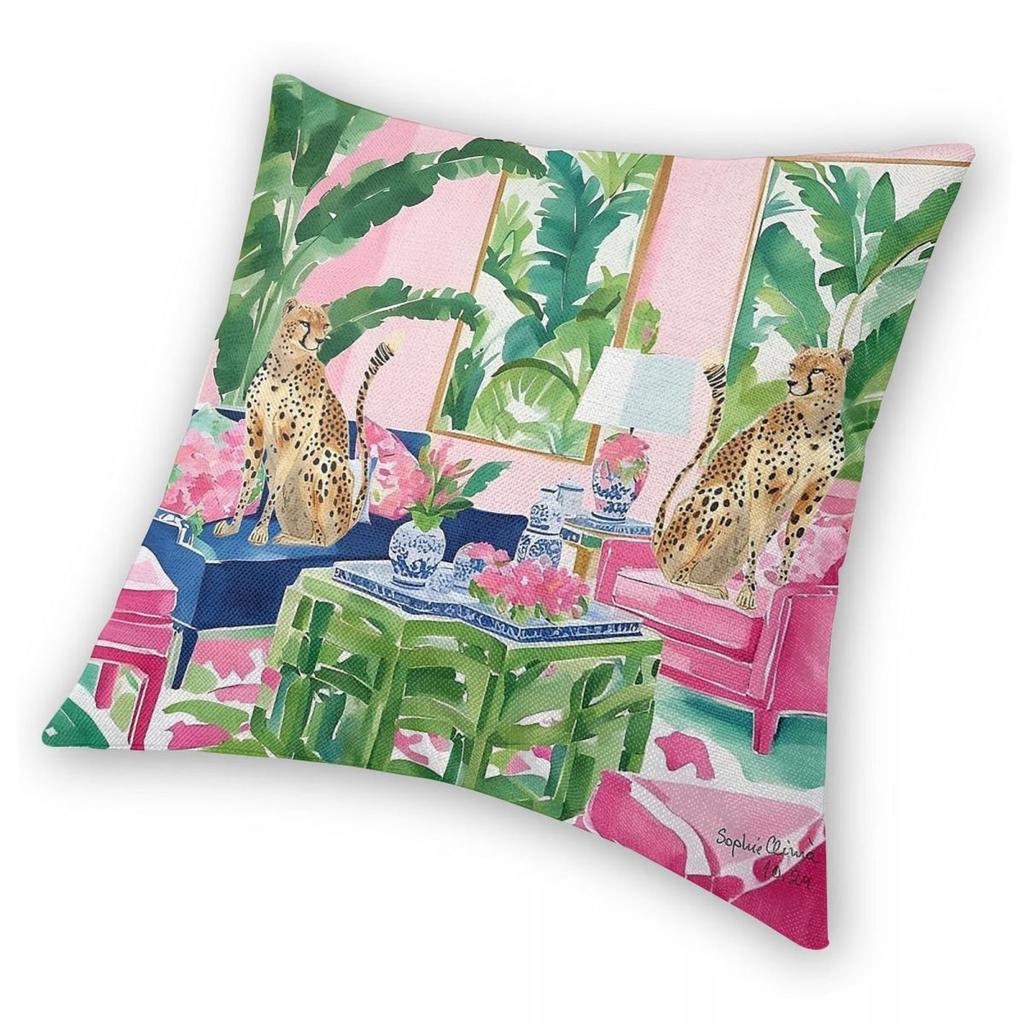 Zwei Geparden Palm Beach Innen quadratische Kissenhülle Polyester Leinen Samt Kreativer Reißverschluss Dekor Zierkissenhülle Bettkissenbezug