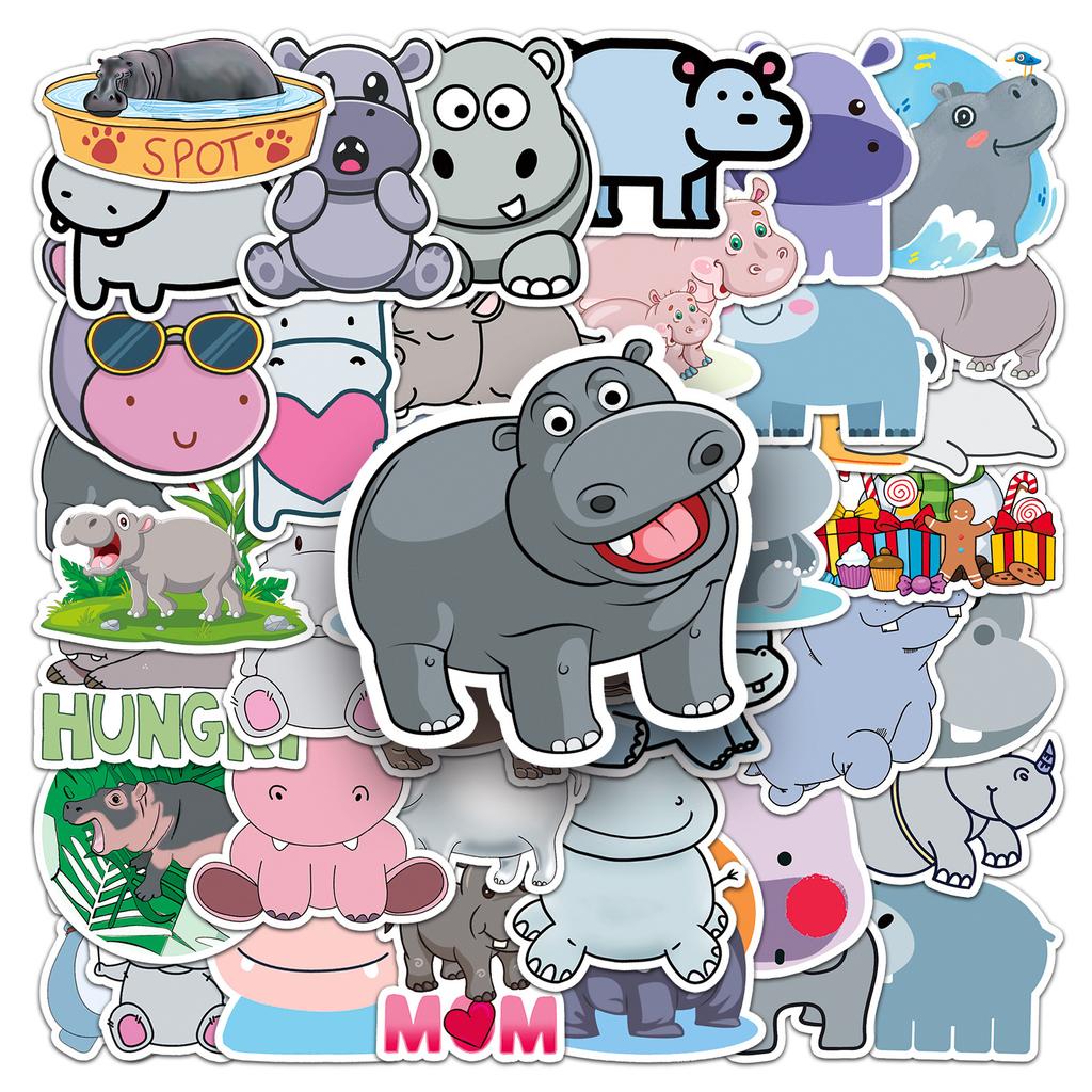50 Hippo Graffiti Personalized Cartoon Animal Children's DIY Mobile Phone Case Water Cup Suitcase Sticker Waterproof