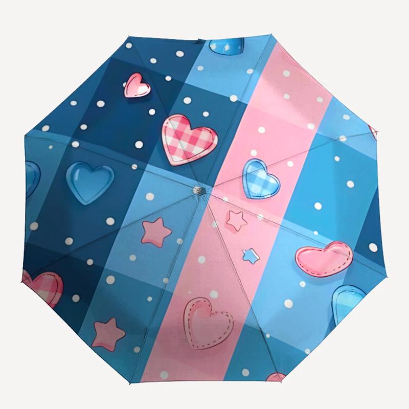 

1pc Heart Pattern Automatic Folding Umbrella - Compact 8-Rib Design, Durable Plastic & Iron, Festive Gift, Compact Umbrellan027