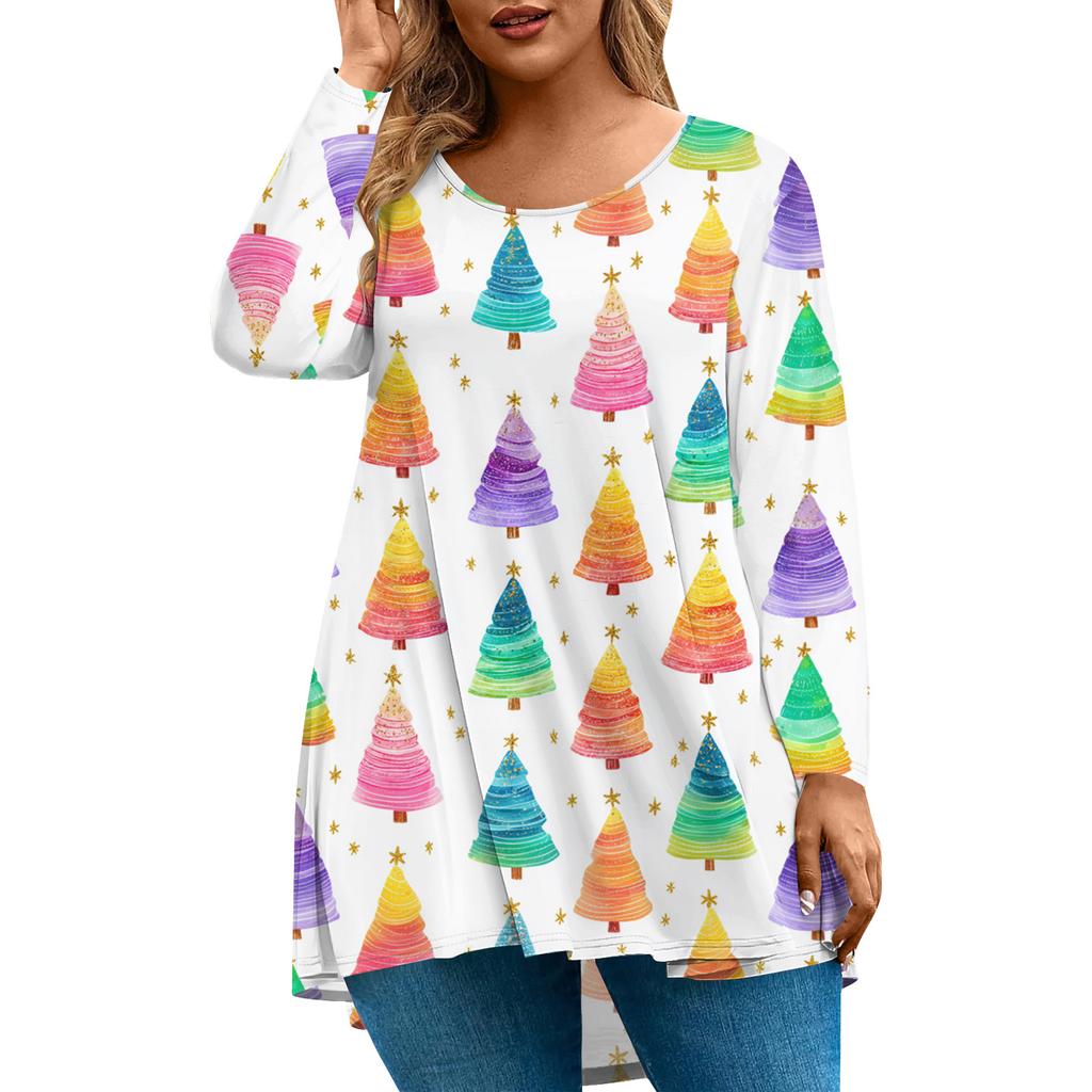 Women's Fashionable Casual Long Sleeved Plus Size  Print Top Plus Size Floral Print Top