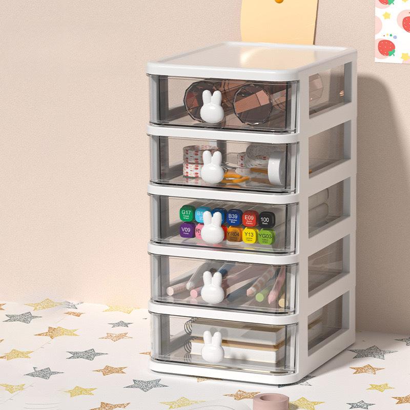 Multifunktionaler Schreibtischschubladen-Organizer Stifthalter und Haarschmuck-Aufbewahrungsregal Transparente Kunststoff-Hasen-Schreibtisch-Aufbewahrungsbox