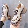 Women's Fashion Artificial Leather Loafers Thick Soles Thick Heel Leather Shoes Women's Spring and Autumn Fashion Commute Shoes
