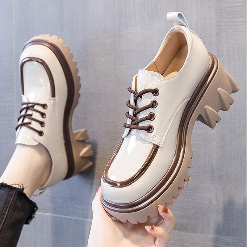 Women's Fashion Artificial Leather Loafers Thick Soles Thick Heel Leather Shoes Women's Spring and Autumn Fashion Commute Shoes