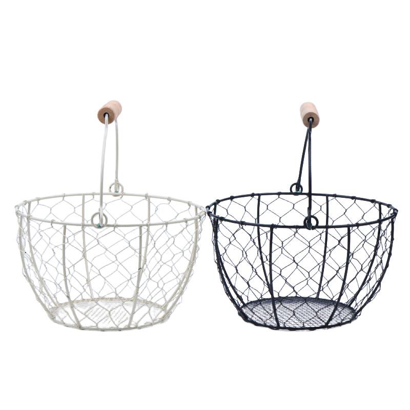 Egg Basket Round Metal Wire Basket With Handle Multipurpose Food Storage Organizer Fruit Vegetable Holder For Kitchen Picnic