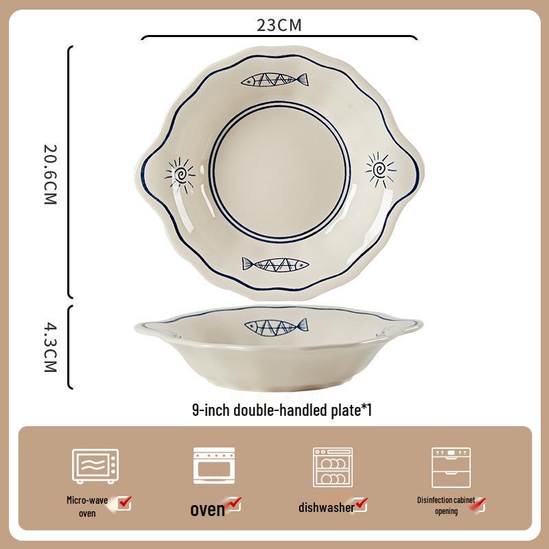 Keramik-Geschirrset im japanischen Wabi-Sabi-Stil: Schüsseln & Teller mit Unterglasurfarbe