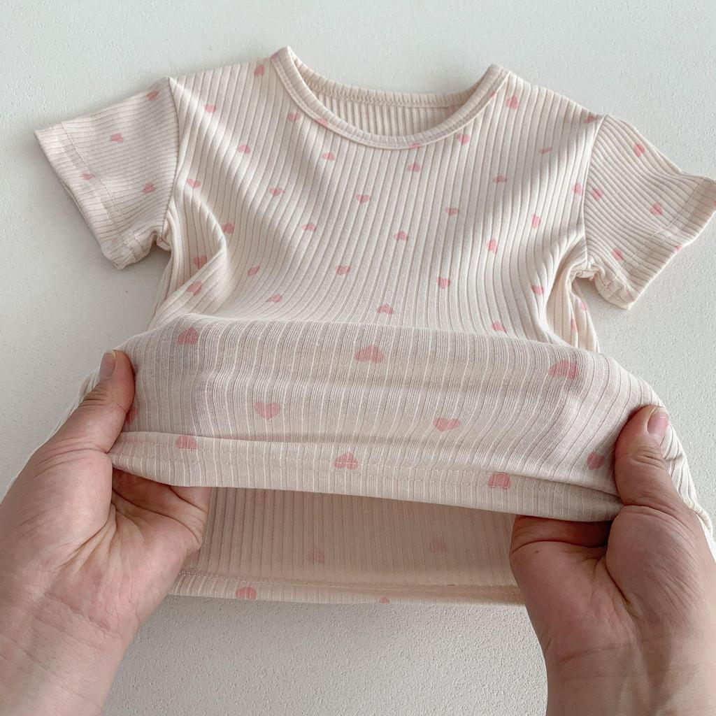 Short-Sleeve Heart T-Shirt & Striped Shorts Set