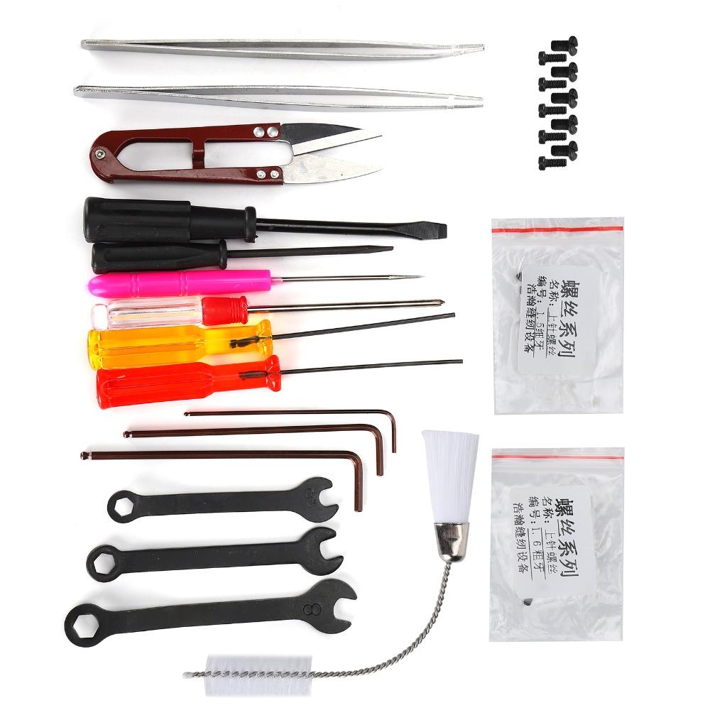 14pcs Straight Tweezers Overlock Machine Tool Hex Wrench Cross Screwdriver Serger Service Kit Slot Screwdriver Yarn Scissors