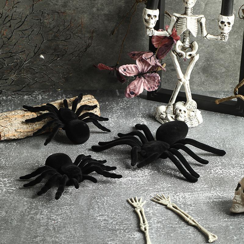 Halloween Flocking Spider Props, Realistic Prank Toys, Halloween Party Decorations, Haunted House Ornaments