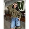 Fall Winter Women Fashion Batwing Sleeve Zipper Bomber Jacket Casual Outerwear, European American Style Women's Coat for Wholesale