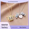 European & American Rhinestone Butterfly Heart Photo Frame Pendant Necklace