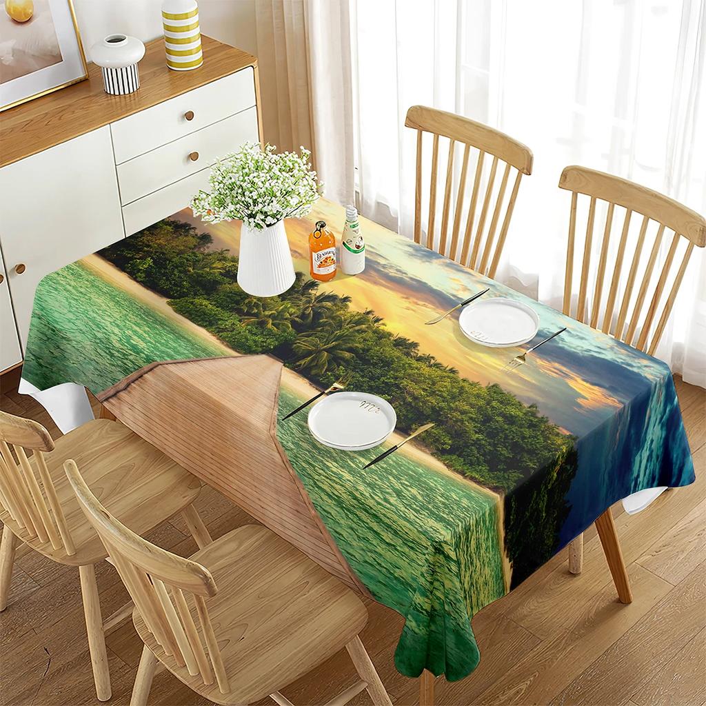 Hawaii Tablecloth, Waterproof and Wipeable Table Cloth for Restaurant Kitchen Dinner,Beach Modern Washable Polyester Table Cover
