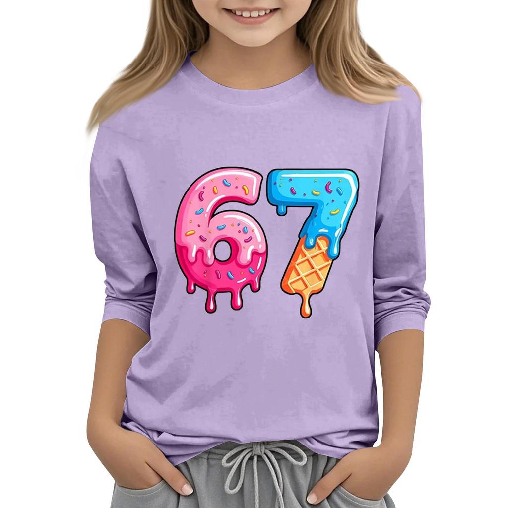 Moda dziecięca Koszulka z rękawem trzy czwarte z okrągłym dekoltem z nadrukiem Casualowa