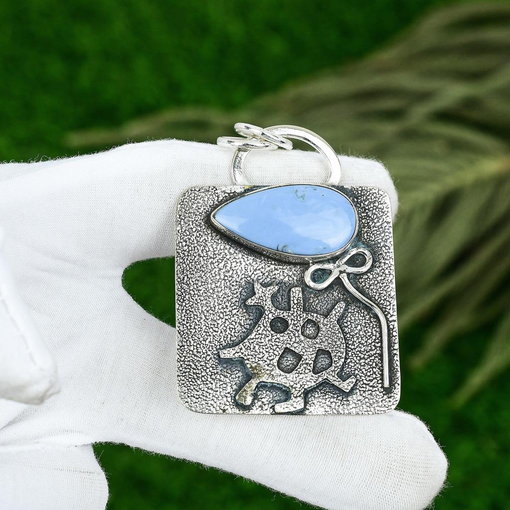 Sisters Day Sale Sterling Silver Pear Natural Owyhee Blue Opal Pendant Jewelry
