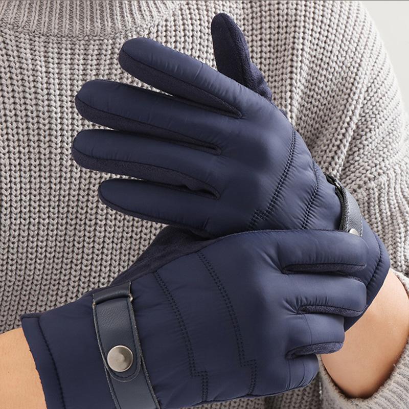 Autumn and Winter Plush Down Cloth Korean Edition Touchscreen Riding and Driving Windproof and Warm Suede Gloves