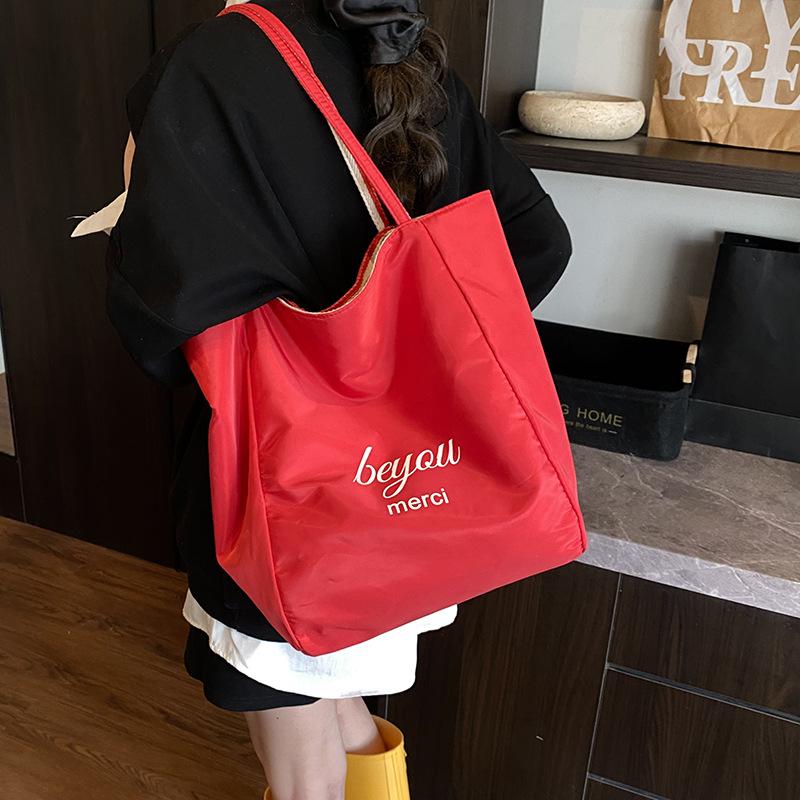 Lazy wind striped canvas bag women's 2025 new commuter double-sided tote bag red fashion casual shoulder bag