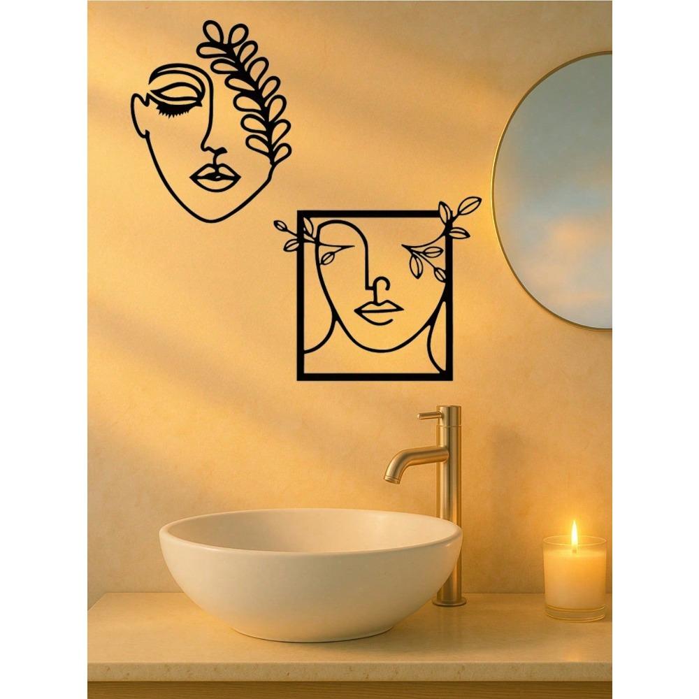 2pcs Modern Metal Wall Art Set, Woman Face & Leaf Design, Artistic Decor for Living Room Bedroom, Waterproof Rustproof Wall Hanging