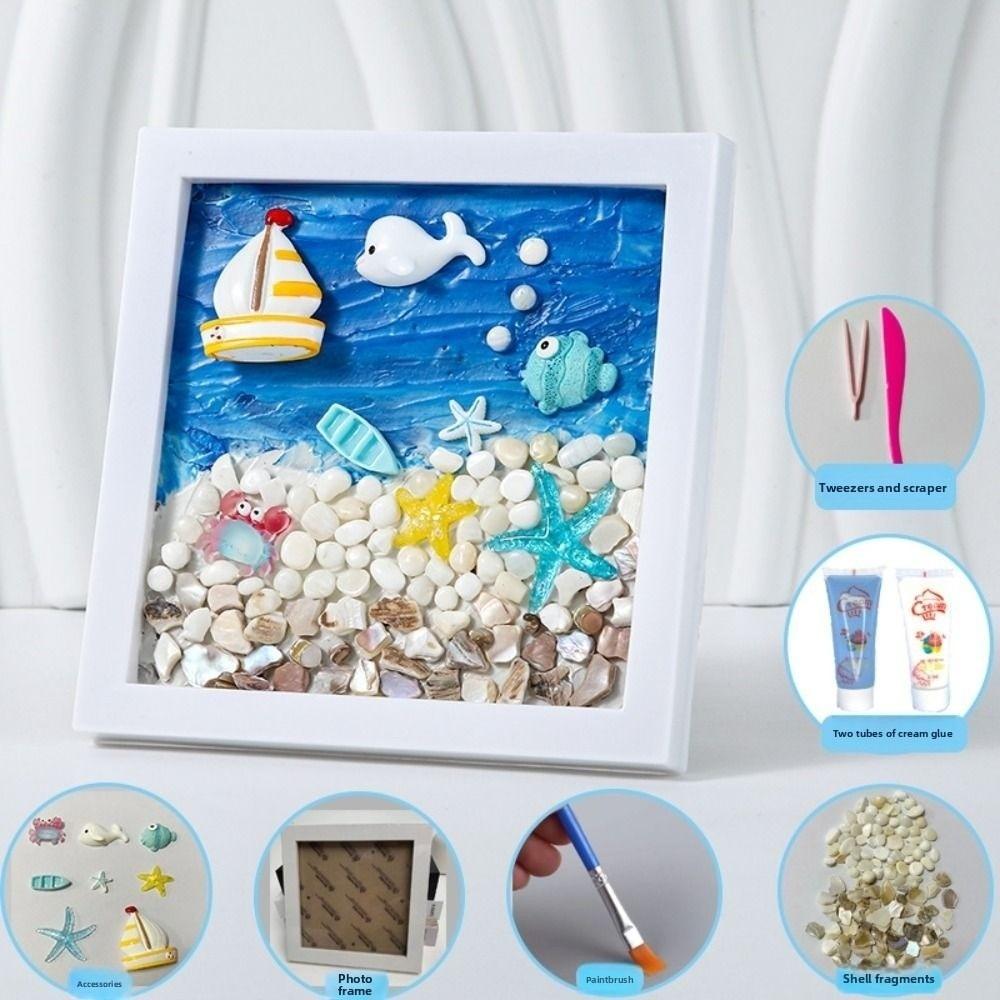 Wood Material 3D Ocean Scenery Painting Multicolor Photo Wood Frame DIY Photo Frame  Craft Projects