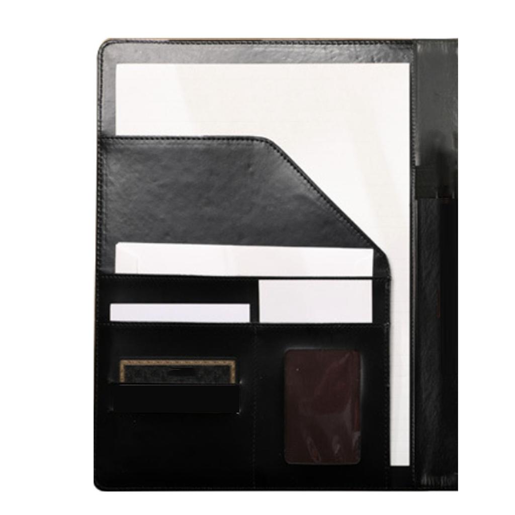 Business Folder Organizer PU Leather Card Holder for Documents File Office Supplies Black