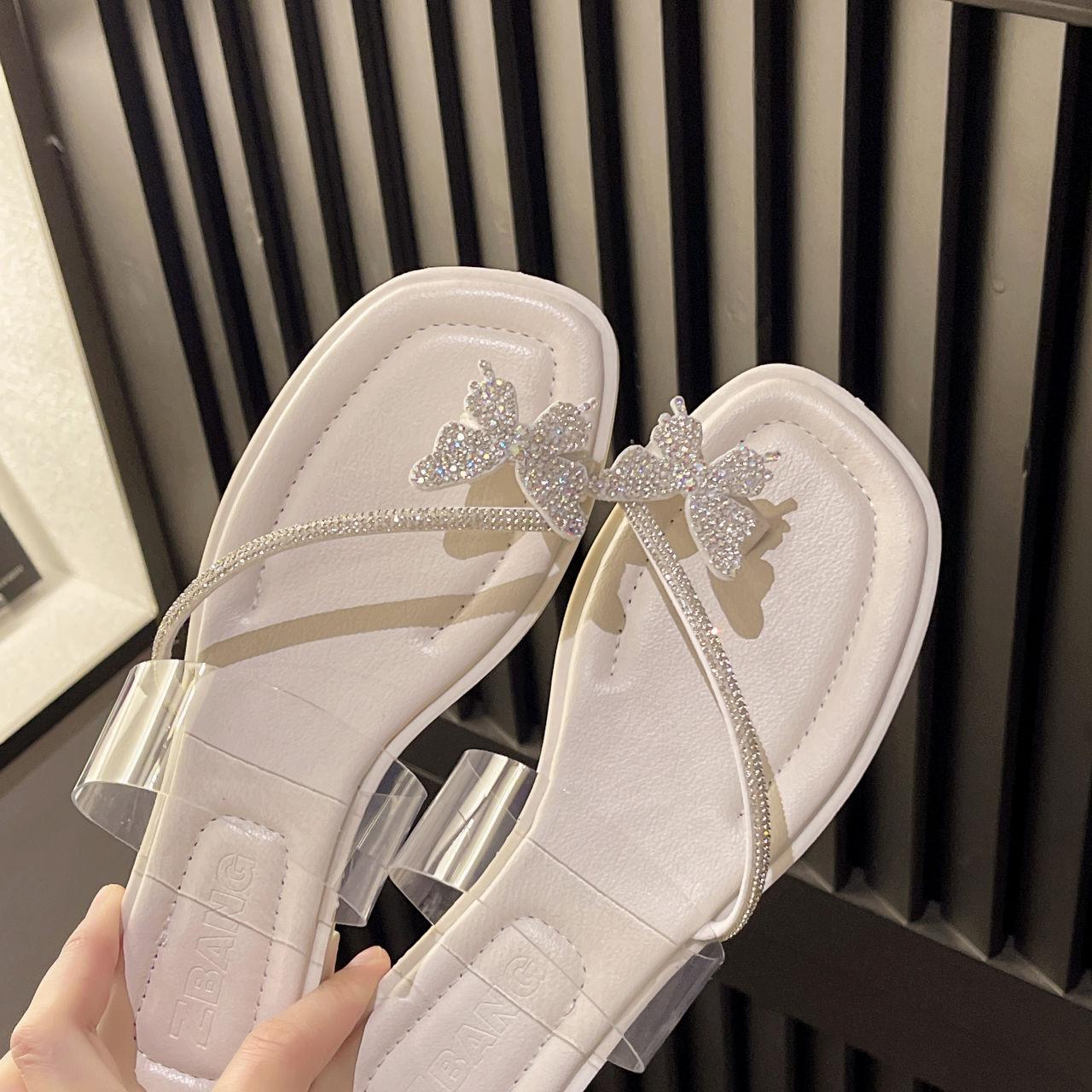 

Модные домашние туфли на плоской подошве для женщин 2024 Сандалии Стразы Домашние женские тапочки Драгоценности Прозрачные комнатные летние Кристаллы Шлепанцы Y G 40