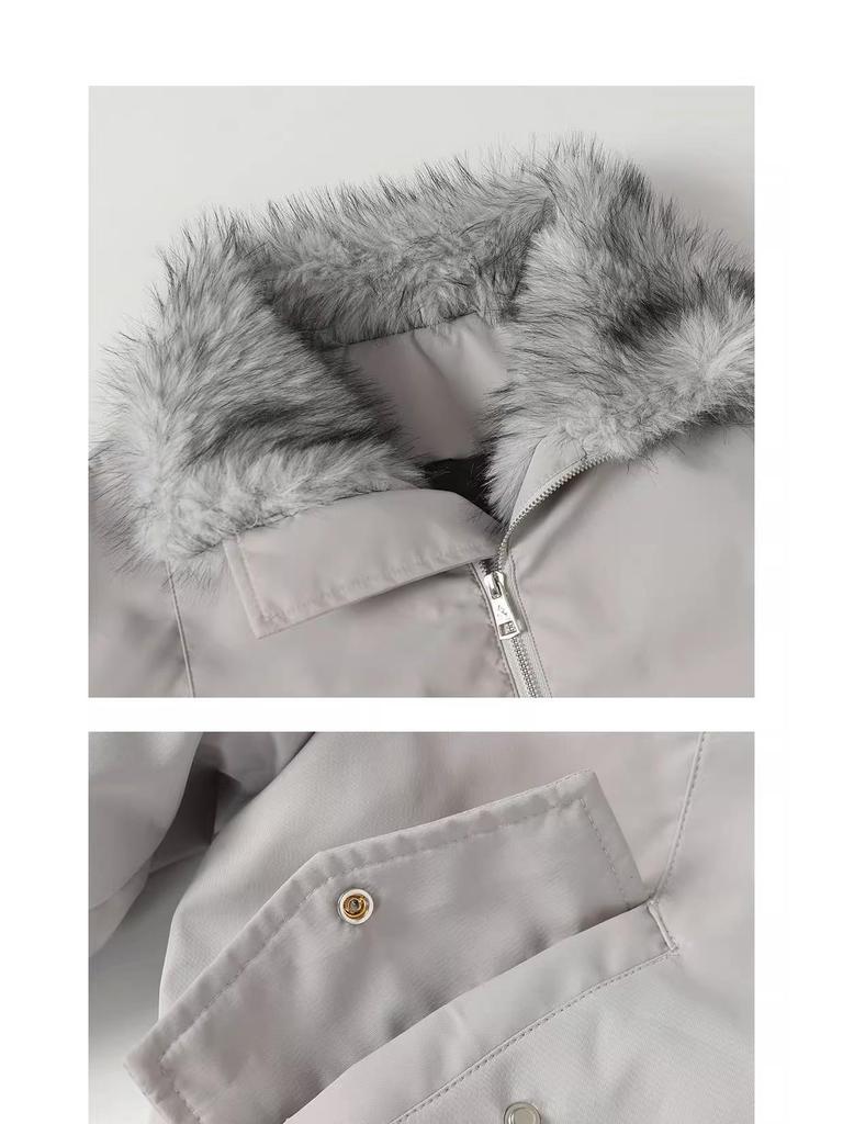 Amerikanischer Wolfskönig gesteppte Baumwolljacke mit Pelzkragen - Winterkollektion 2025