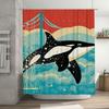 Vintage-inspired Orca Whale Bath Curtain Bold Ocean Blue Red Shower Decor 69 x 70 Inches (WxL)
