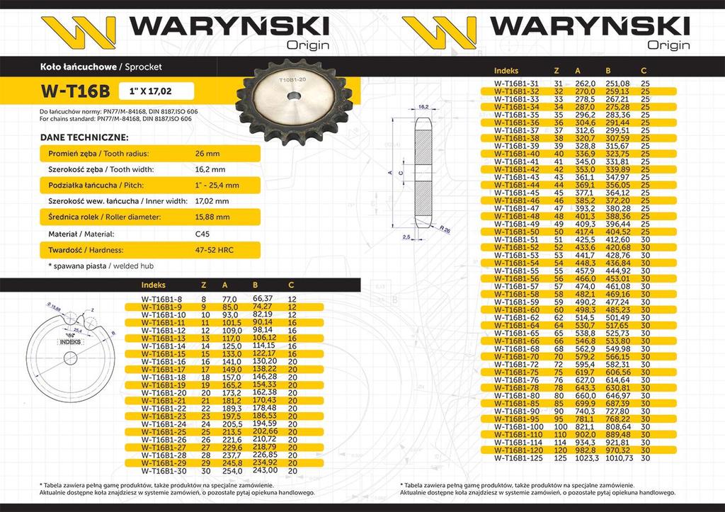 Koło Zębate Hartowane Tarcza 16B-1 (R1 1) Z-22 Waryński