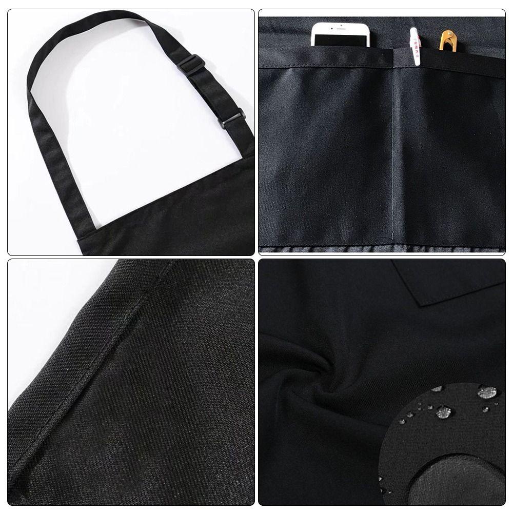 Simple Polyester Cotton Waterproof Apron Black Anti Dirty Chef Work Apron with large pocket Adjustable Coffee House Uniform BBQ