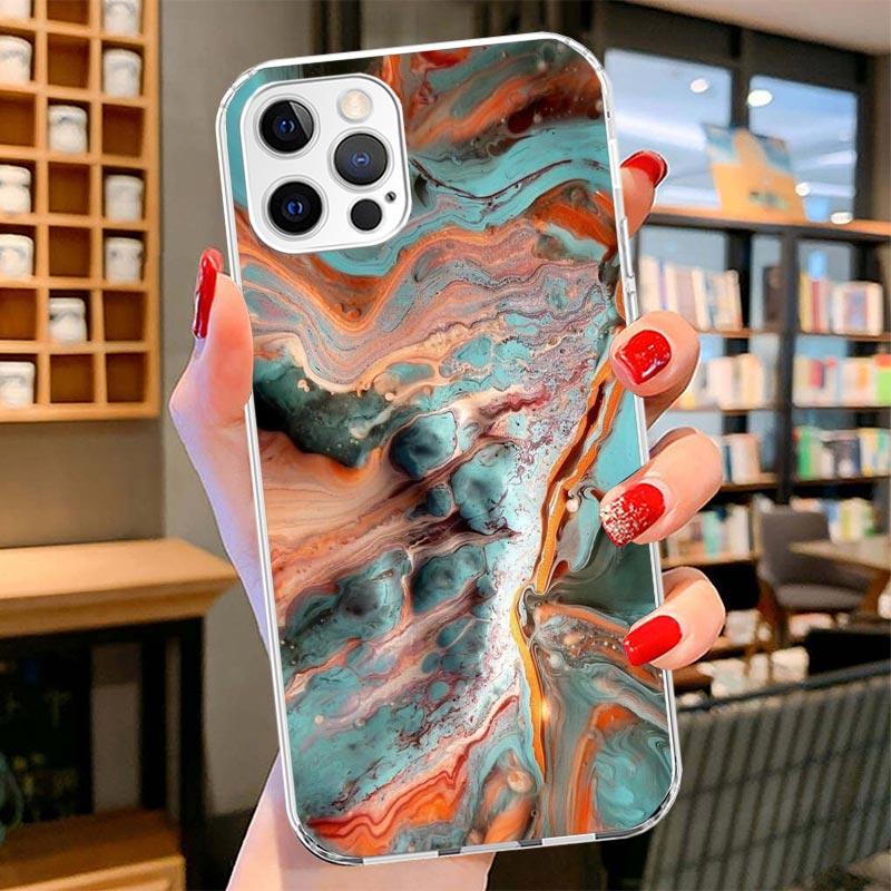 Fashion Geometric Marble Cover Phone Case For iPhone 16 17 Air 15 14 Pro Max 16E Phone Case 13 Mini 12 11 7 SE 8 Print Pattern F