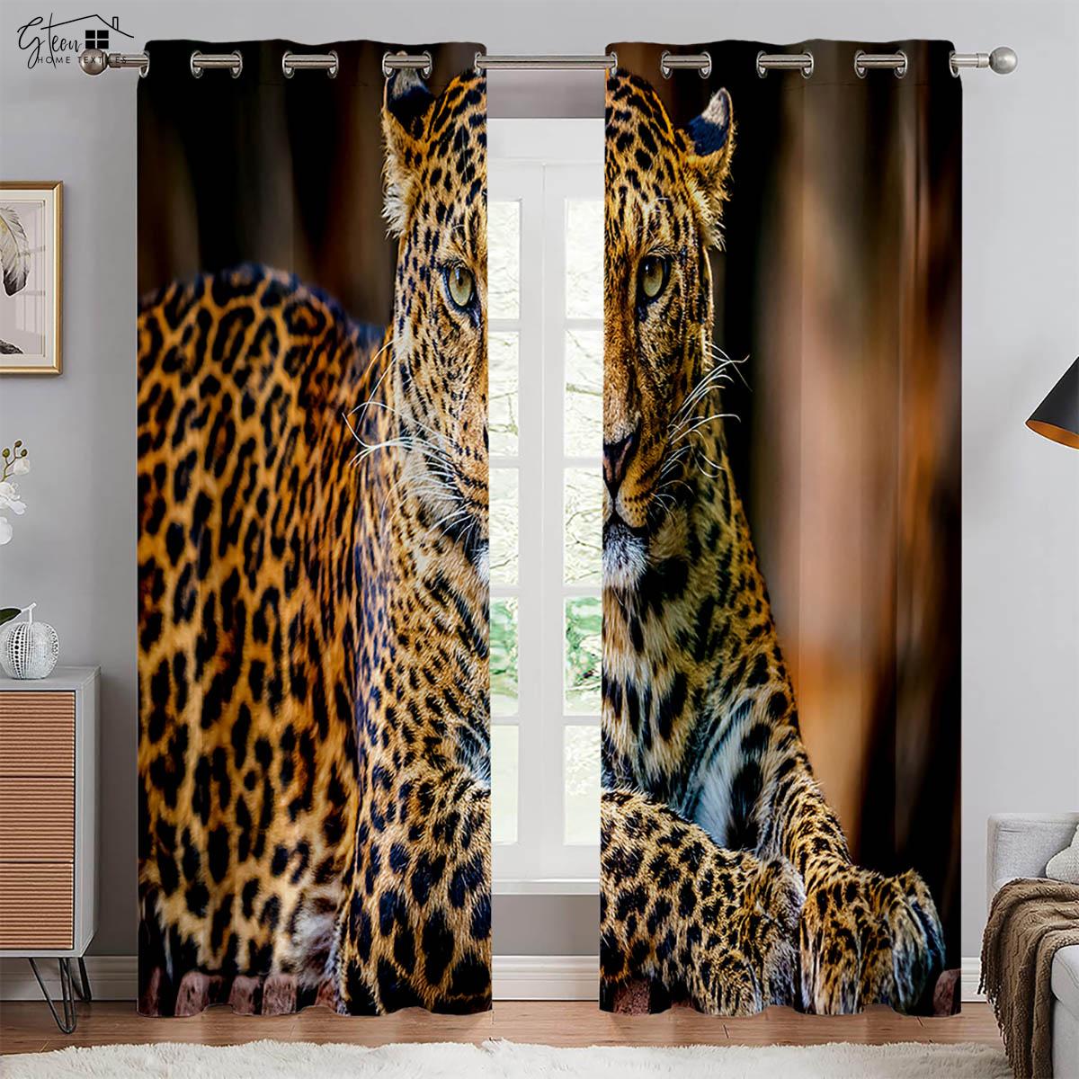 

Animal Lion Cheetah 3D Printing Curtain Bed Room Family Room Study Room Light Blocking Heat Insulation Curtain Residence Decoration 2 Pieces W100xH130(CM) folio&Rod pocket
