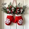 Christmas Hanging Ornaments Mitten Door Hanger Red White Glove Ornament with Pine Cone Berries Holiday Home Accents Fabric Wall Decor for
