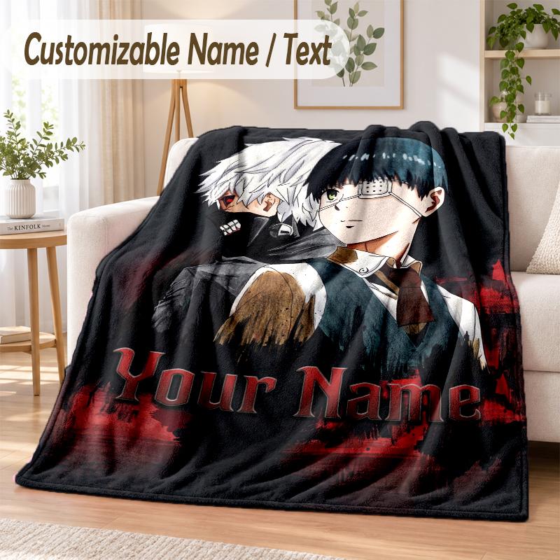 Tokyo Ghoul Custom Name Flannel Throw Blanket Soft Warm for Sofa Bed Indoor Home Use