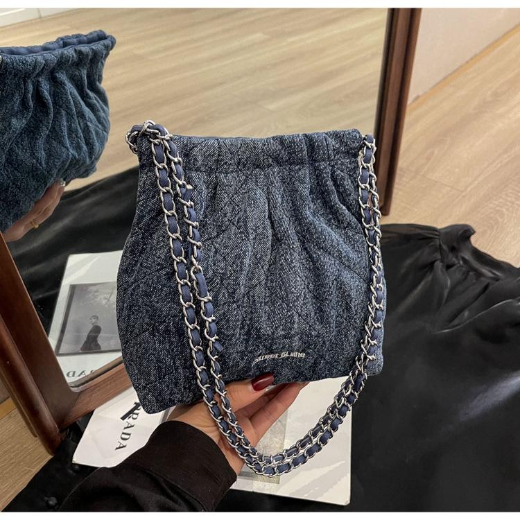 Bucket bag women's 2024 summer popular new chain shoulder messenger bag Ruiying denim bucket bag underarm bag