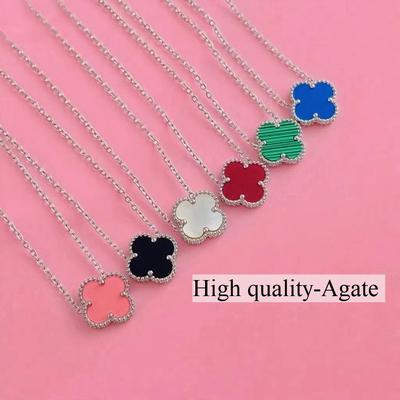 High-end Four-leaf Clover Necklace for Women 18K Rose Red Chalcedony Agate Natural White Shell Pendant Clavicle Chain