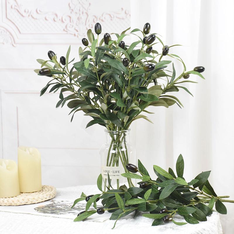 1/3/5Pcs Artificial Olive Leaves Tree Branch Green Plant with Fruit for Home Garden Vase Decoration Wedding Bouquet Silk Flowers