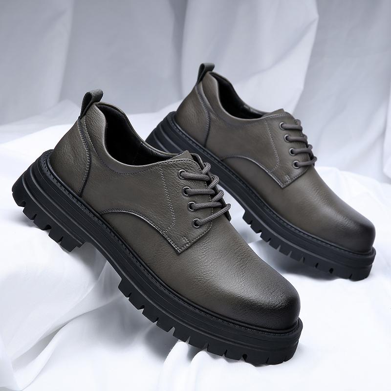 New Genuine Leather Men Casual Shoes Winter British Style Thick Bottomed Work Clothes Shoes Men Designer Large Toe Leather Shoes