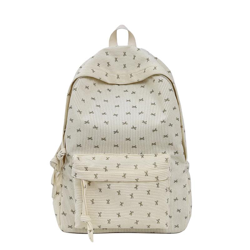 Schoolbag Corduroy Bow Middle School High School Student School Bag Women's Large Capacity Versatile Backpack Girl Cute Travel Backpack