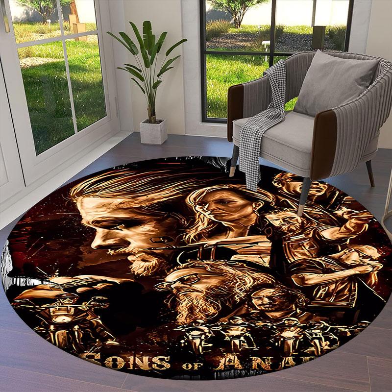 Sons of Anarchy Round Area Rug,Carpet Rug for Living Room Bedroom Sofa Playroom Decor,Non-slip Floor Mat