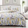 Light Grey Floral Duvet Cover Queen King, Microfiber Flower Plum Blossom Print Bedding Set Reversible Botanical Comforter Cover