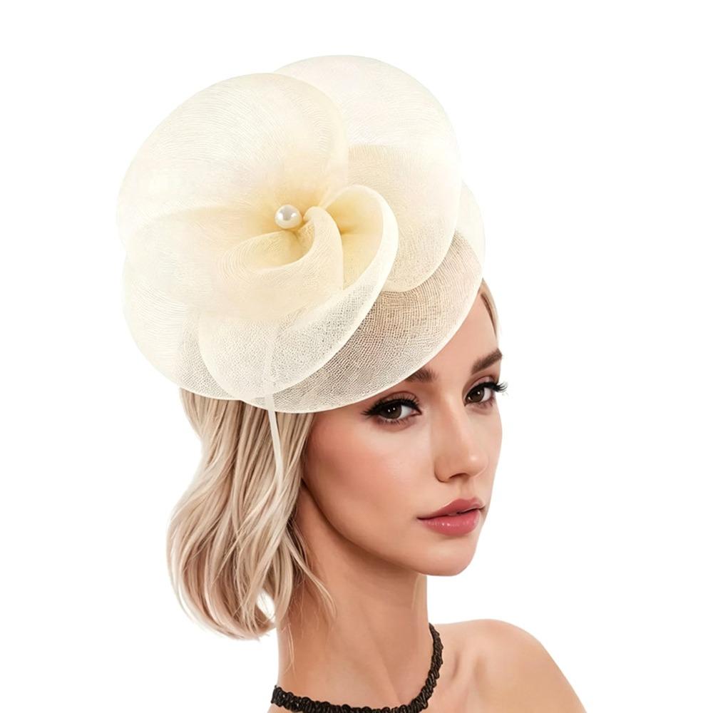 

New Mesh Fascinator Hat Multipurpose Pearl Tea Party Headwear Women Headband Bridal Wedding бежевий