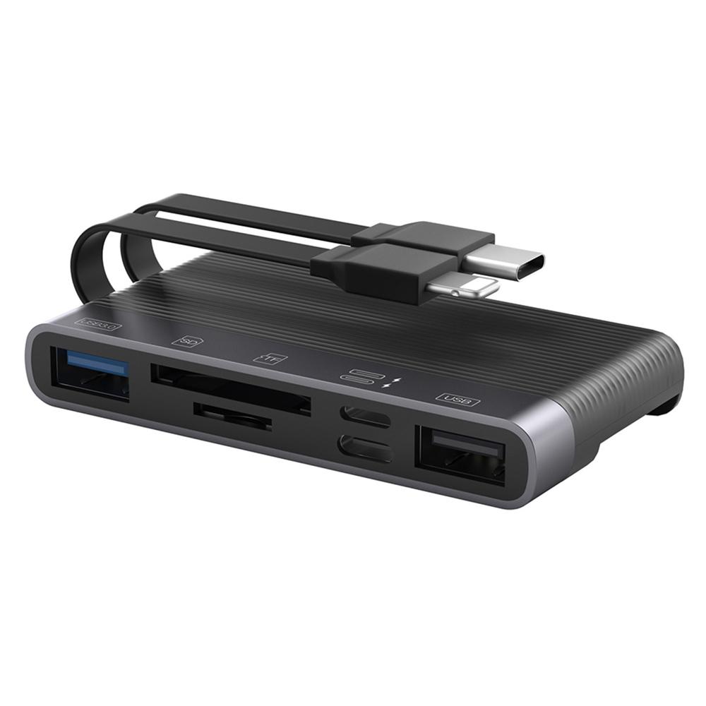 

NK-1048HD 6-in-1 Docking Station Type-C/8-Pin to USB3.0+TF/SD Card Slots+USB2.0+2 Type-C Ports USB Hub Adapter As Shown A